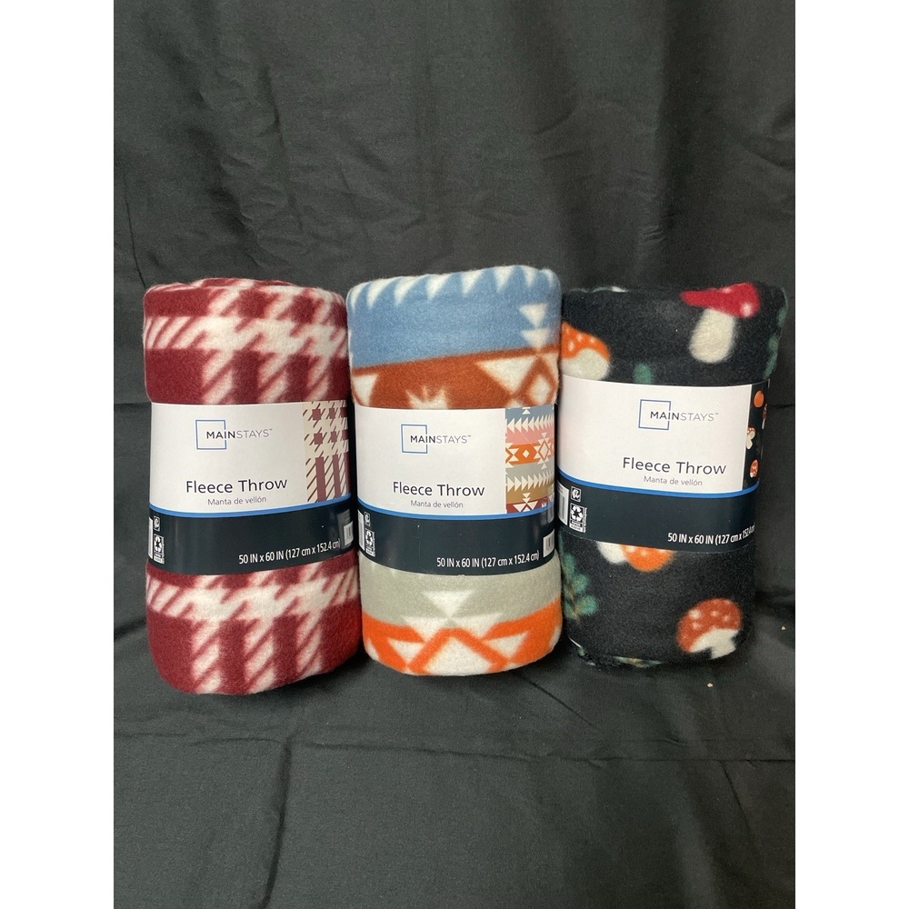 Mainstays Fleece Throw Blanket Lot of 3 50x60 Cozy Soft Throws
